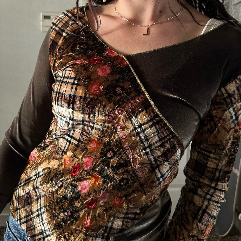 y2k patchwork fairy core 3/4 sleeve top